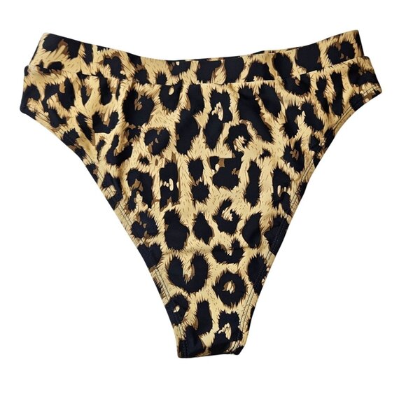 Womens Leopard Print Bikini Set Adjustable Straps & High-Waist Bottoms Size L - Picture 4 of 9